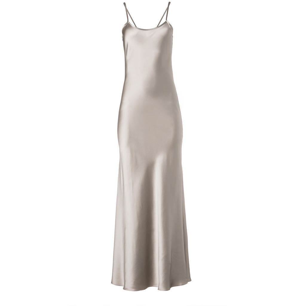 silver silk slip dress