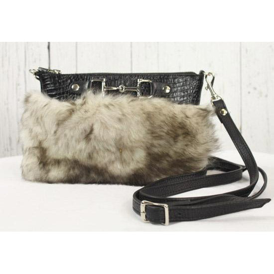 grey fur clutch bag