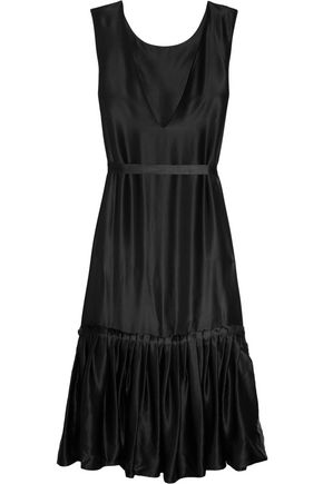 Wear it your way Ruffle Dress Black Silk Satin reduced sales pleated seam cut-out neck and back detail ethical chic maggie marilyn outnet glamourous