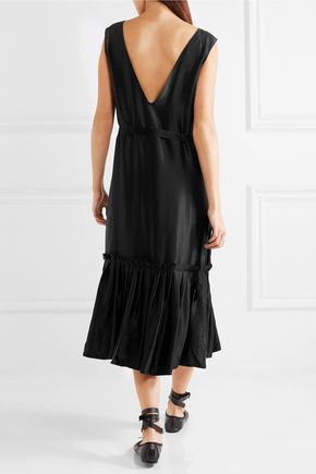 Wear it your way Ruffle Dress Black Silk Satin reduced sales pleated seam cut-out neck and back detail ethical chic maggie marilyn outnet glamourous