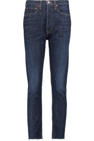 Re/Done High-rise cropped slim-leg jeans recycled jeans blue jeans ethical chic