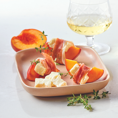 Cheese Curd Peach and Prosciutto Appetizer