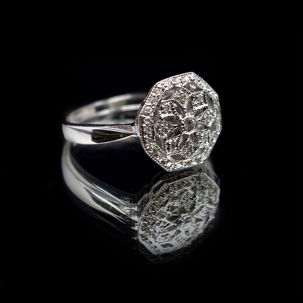 Nouveau Jewellers, Romantic Diamond Art Deco Ring designed by Luke Stockley, Manchester Jeweller