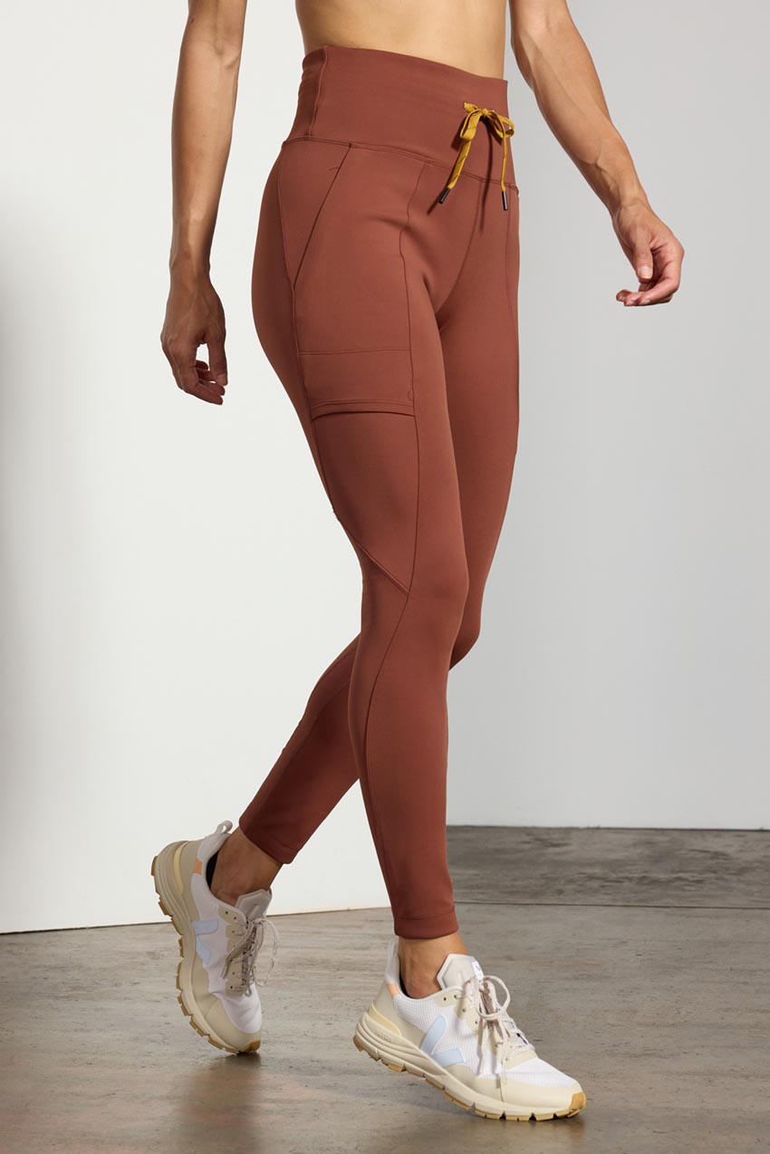 HIIT Leggings With Side Pockets In Mixed Rib In Sage-Brown for Women