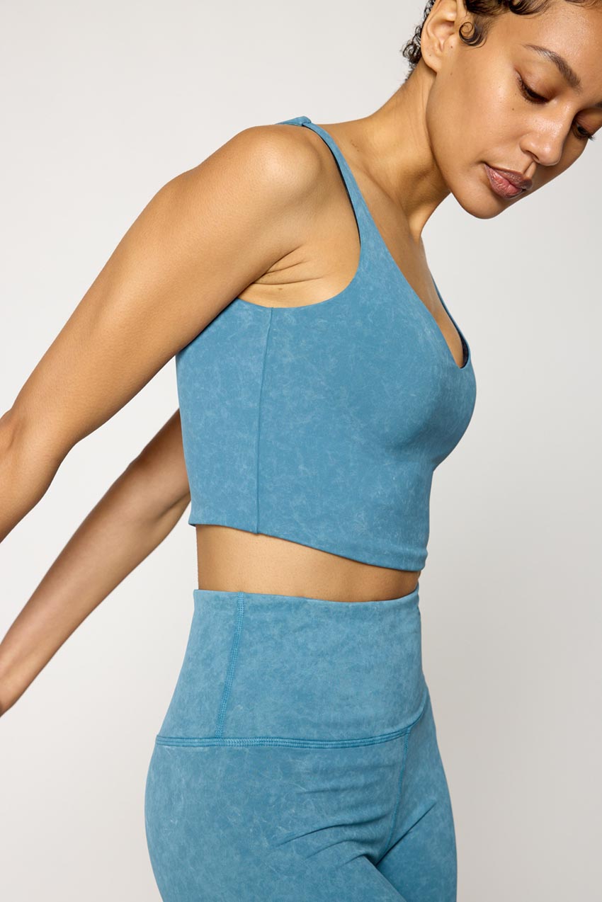 Blue Mist and White Textured Florette Jacquard TACTEL® Split Sports Bra —  Bonnie Mode