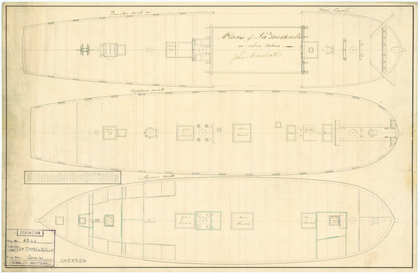 Plan showing the quater deck and forecastle of 'Tourterelle' (1795), e