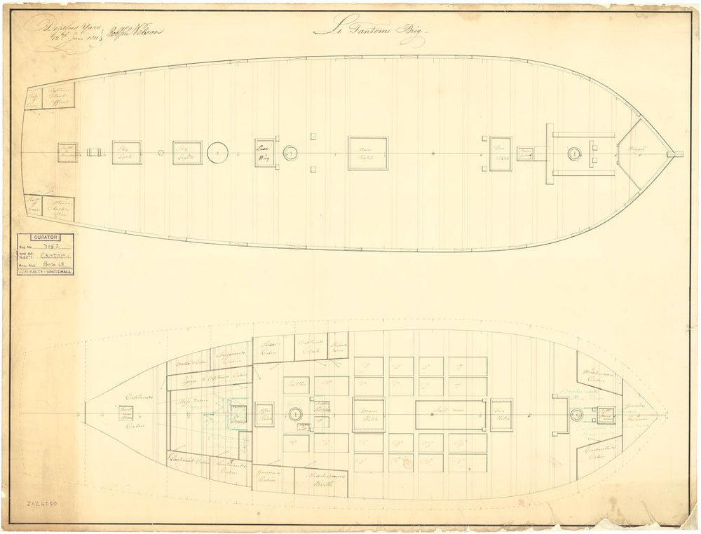 Plan showing the upper deck, and lower deck with fore & aft platforms