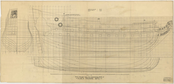 Sheer Draught Plan for HMS ‘Prince’ (1670), taken from Science Museum