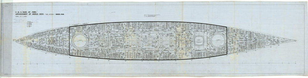 Middle deck plan as fitted for HMS 'Duke of York' (1940)