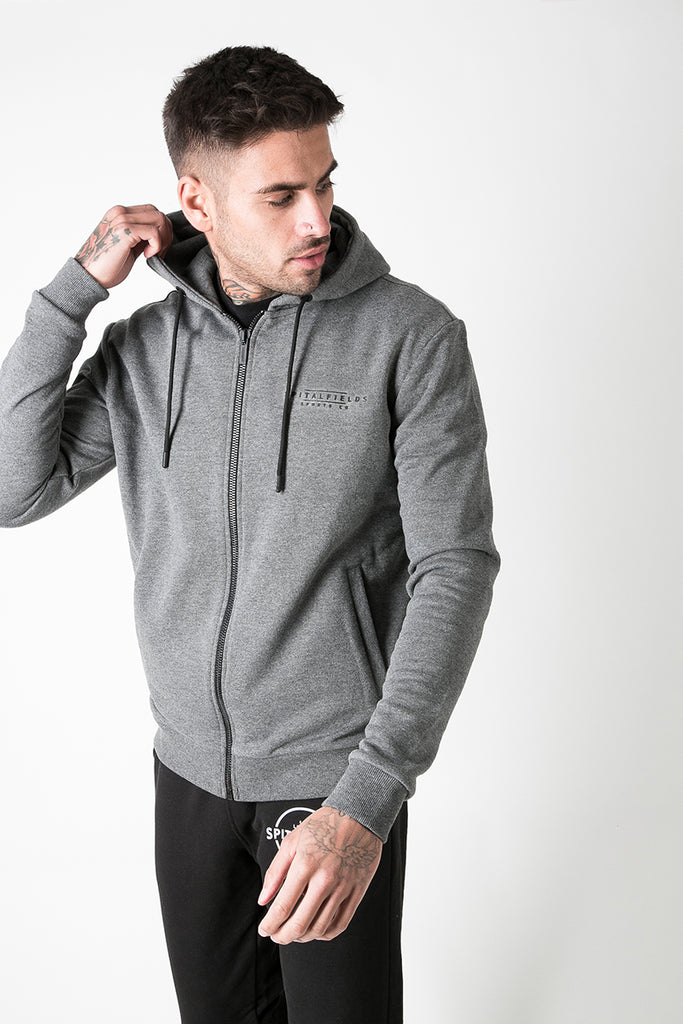 Zip Through Graphic Print Hoodie in Charcoal Marl – Spitalfields Sports Co