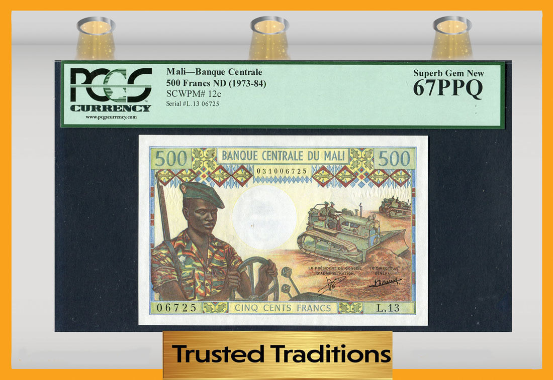 TT PK 0012c 1973-1984 MALI 500 FRANCS CAMELS PCGS 67 PPQ SUPERB GEM –  Trusted Traditions