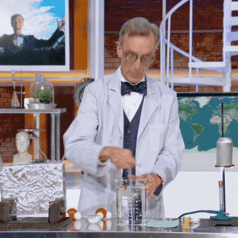 animation of man mixing liquid in a beaker