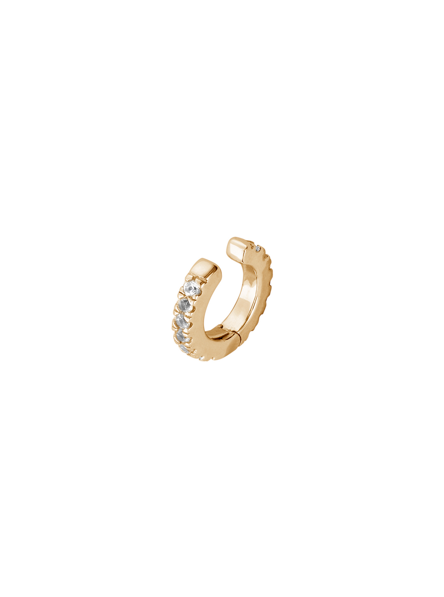 HINGED SINGLE ROW LAB-GROWN WHITE SAPPHIRE EAR CUFF, GOLD