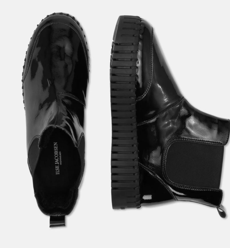 Ilse Jacobsen Black Patent Slip On Bootie