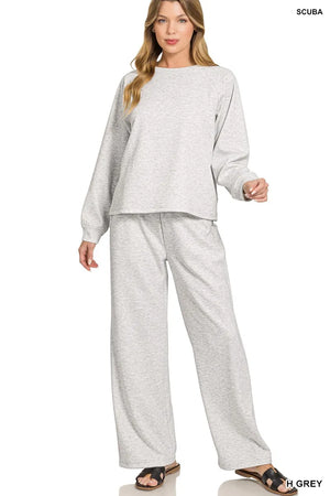 Zenana Scuba Crewneck Sweatshirt and Pants Set** - Style Me Apparel