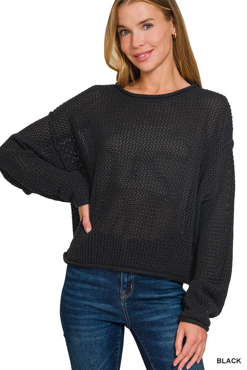 Zenana Textured Drop Shoulder Knit Top**