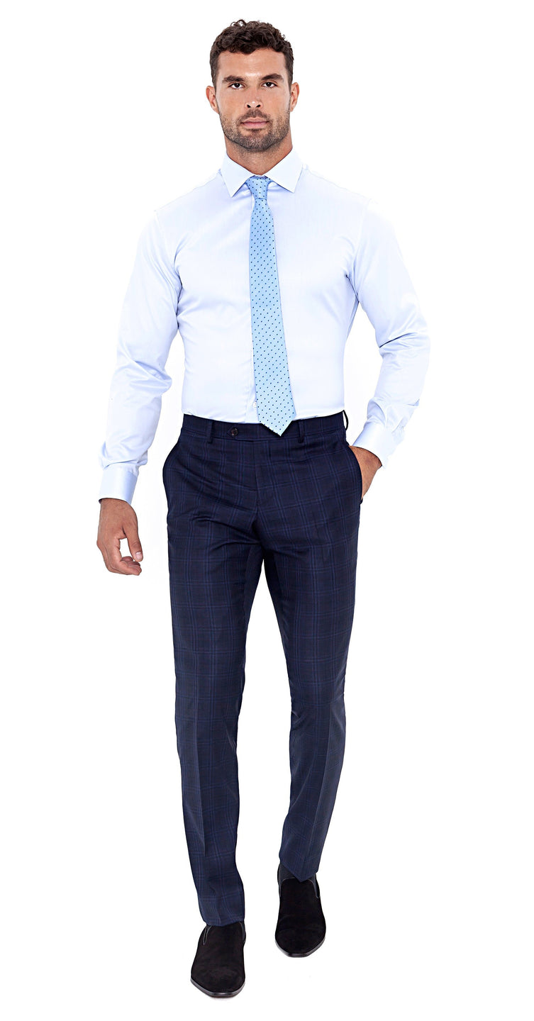 white dress shirt with blue pants