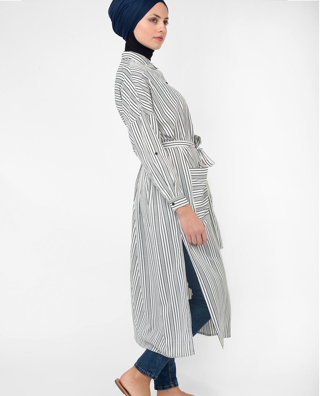 black white striped shirt dress