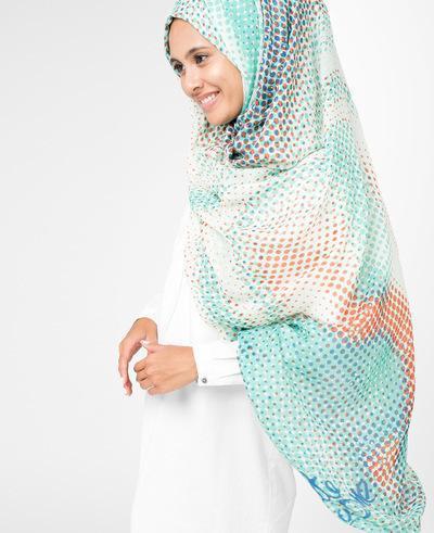 Hijab Scarf Shawl Headcover in Flamingo  White Green Print 