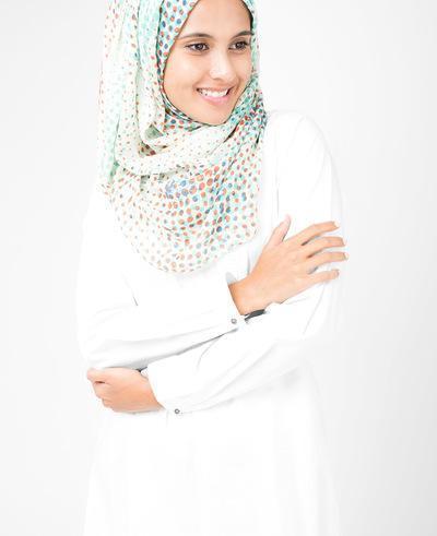 Hijab Scarf Shawl Headcover in Flamingo  White Green Print 