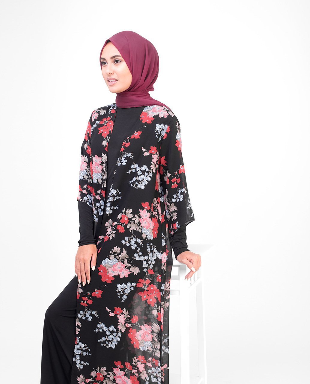 long black floral kimono