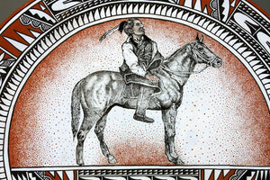 Jemez Pueblo American Indian Pottery Warrior Horse Plate Turquoise - Scott Small