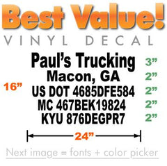 us dot vinyl number sticker with company name and MC number