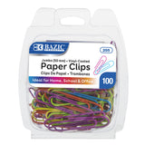 BAZIC PAPER CLIP COLOR JUMBO 100 PACK