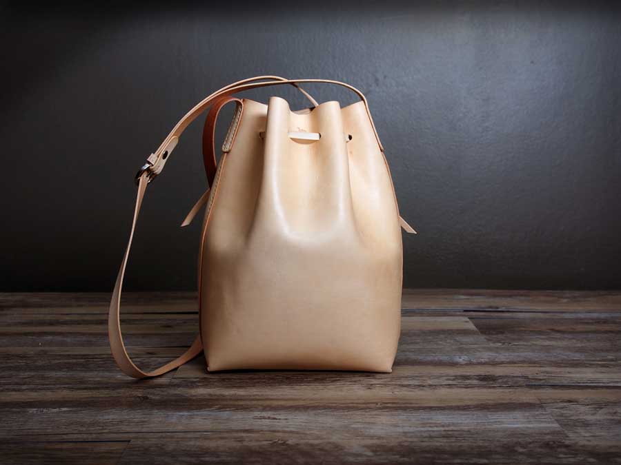 small leather bucket bag