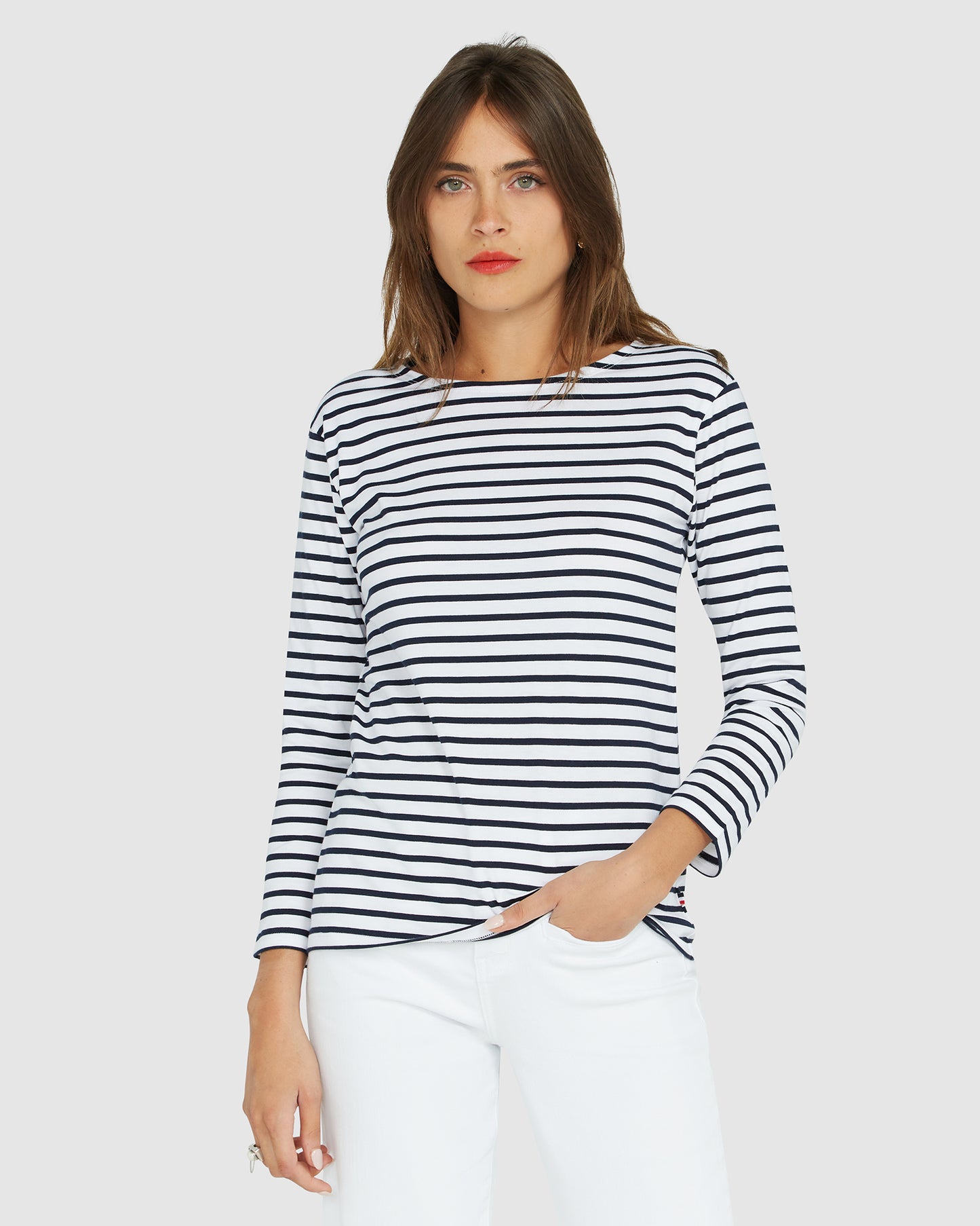 Cotton And Cashmere Navy – Sweater Breton Stripe Base Cream Jaccadeaux