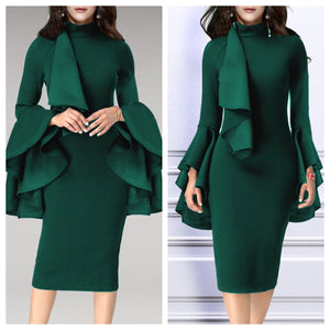 emerald green bell sleeve dress