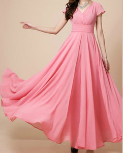 pink maxi dresses with sleeves