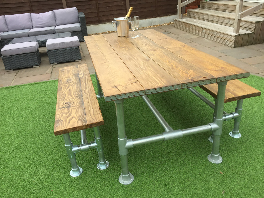 industrial garden table and bench