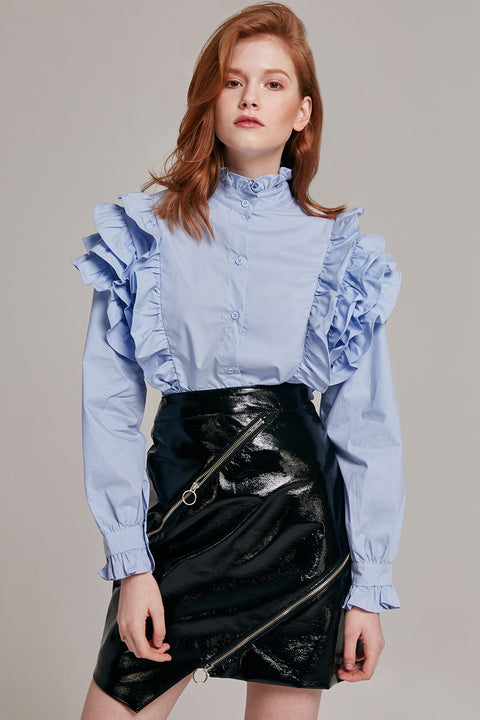 Ellie High Neck Ruffle Blouse | OROSHE