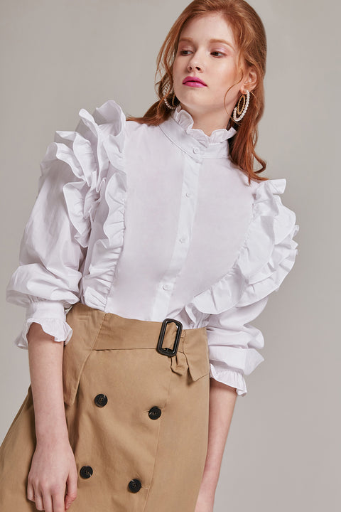 Ellie High Neck Ruffle Blouse | Oroshe