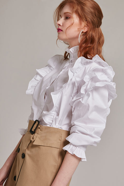 Ellie High Neck Ruffle Blouse | Oroshe