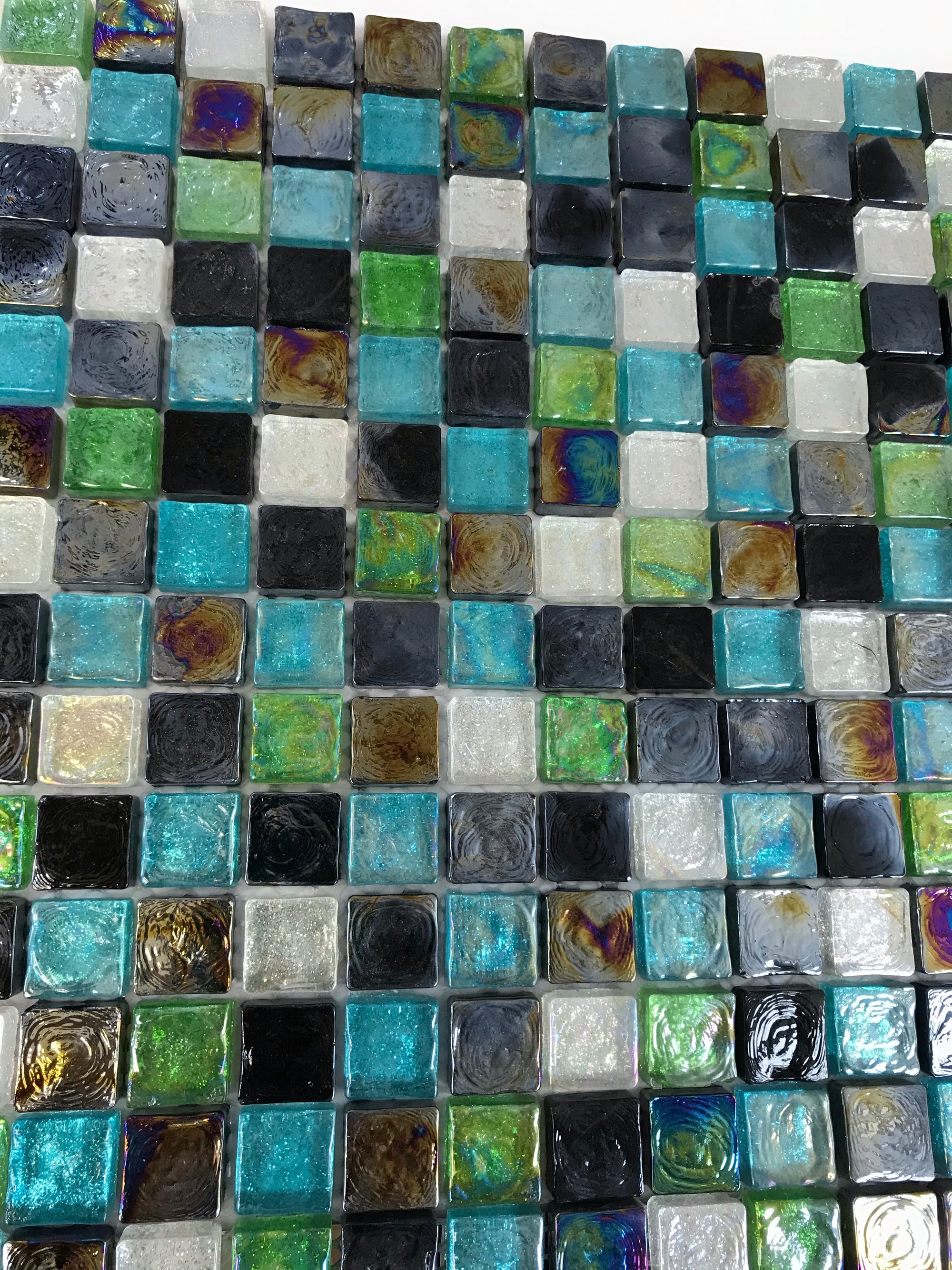 Rainbow Tiles On Green Highlights Glass Mosaic Tiles 1 Sheet 30