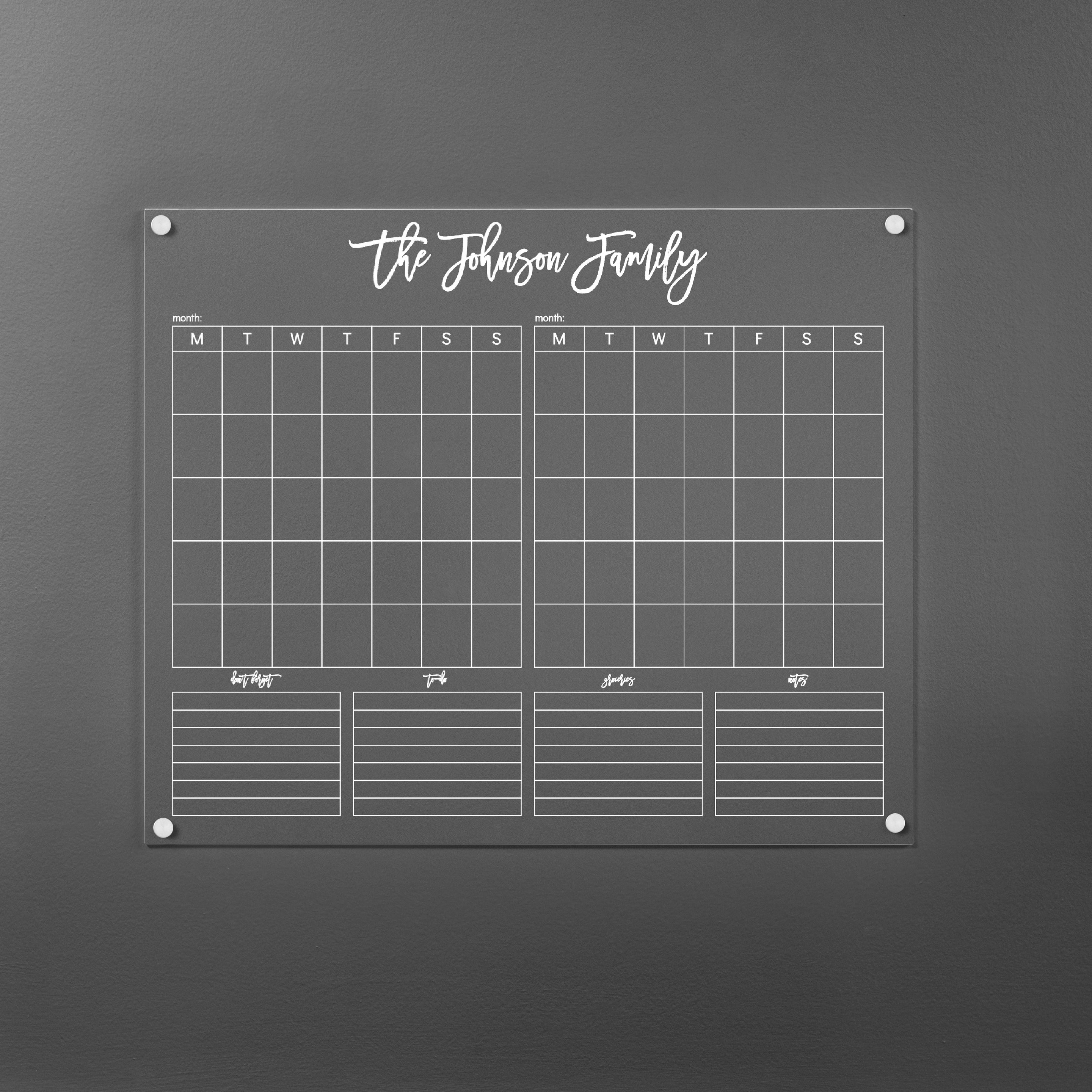 Personalized 2 Month Acrylic Dry Erase Wall Calendar Calen Love