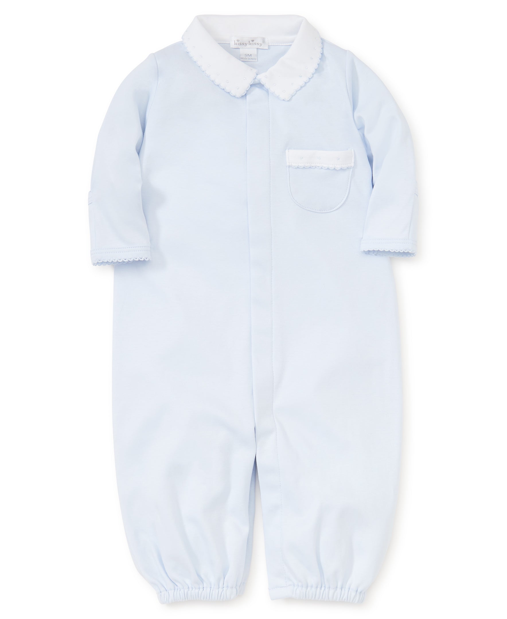 Hand Smocked CLB Charmed Blue Footie with Collar