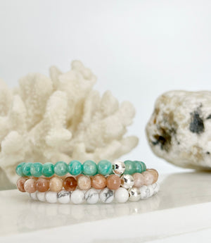 The Creativity Stack | Stretch Bracelets | Amazonite | Peach Moonstone | Howlite | Everyday | Simple | Effortless | Boho Style - TrueHappinessDesigns