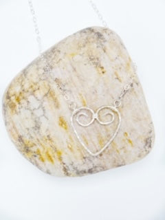 sterling silver heart necklace shown a large rock