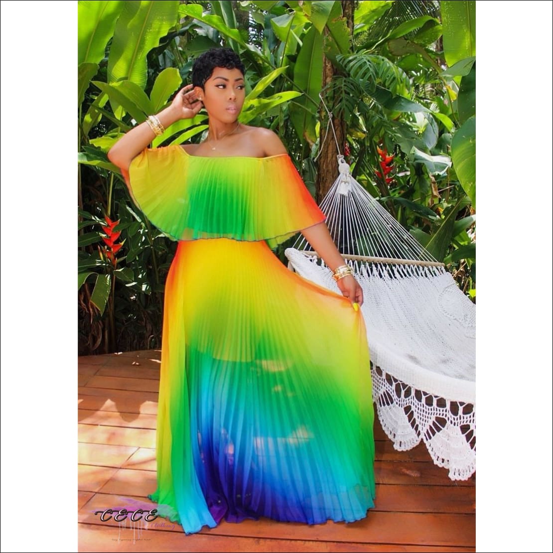 rainbow chiffon dress