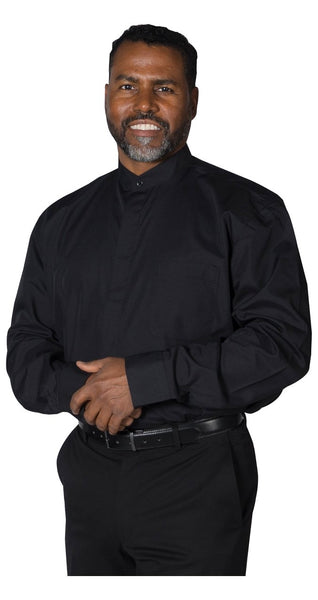 French Cuff Banded Collar Shirt - Black with White Cuff -  [Wholesale]Christian Brands Church Supply