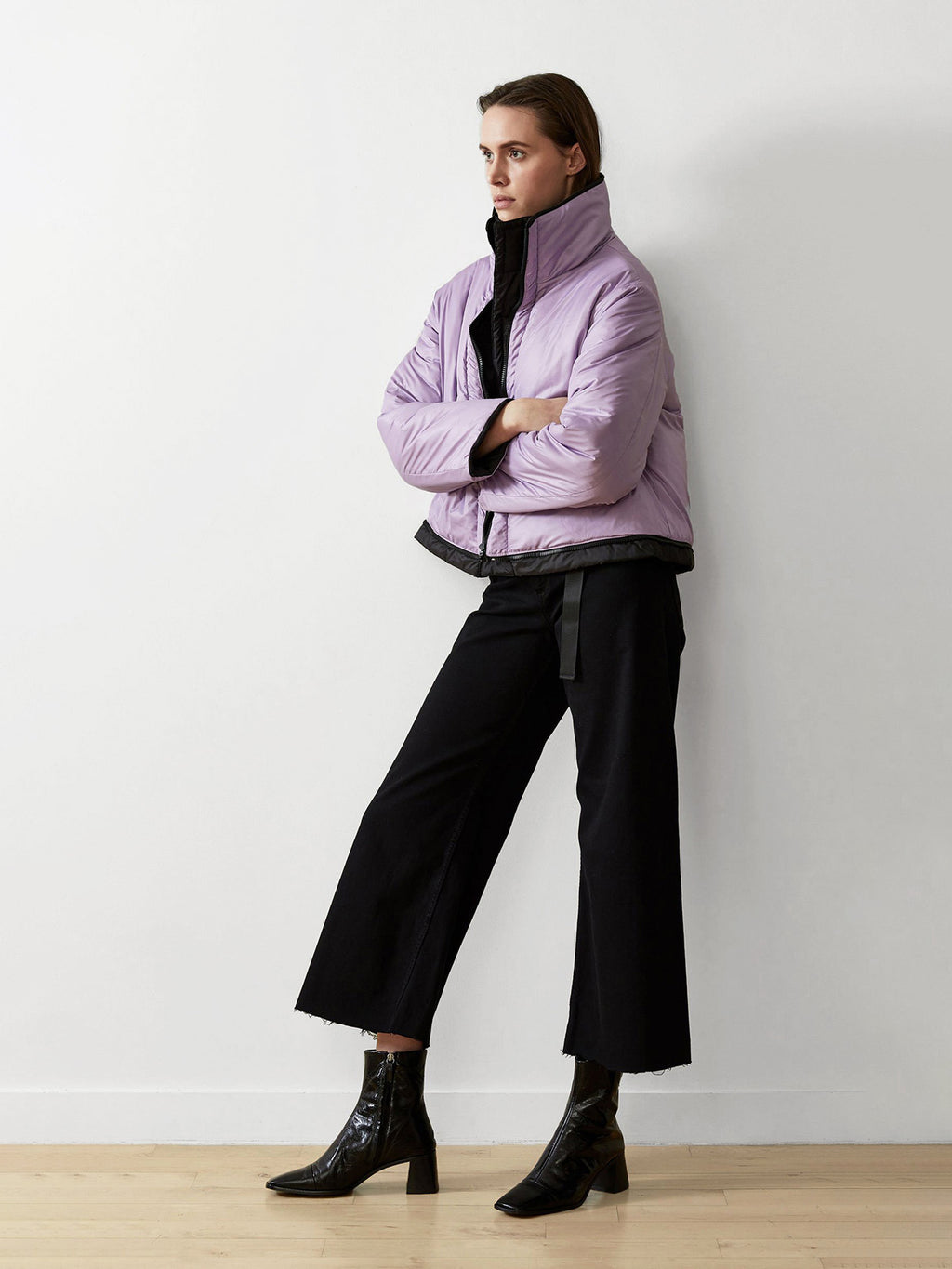 Reversible Cropped Sustainable Down Coat | Black/Purple