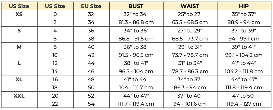 Neu Nomads Size Chart