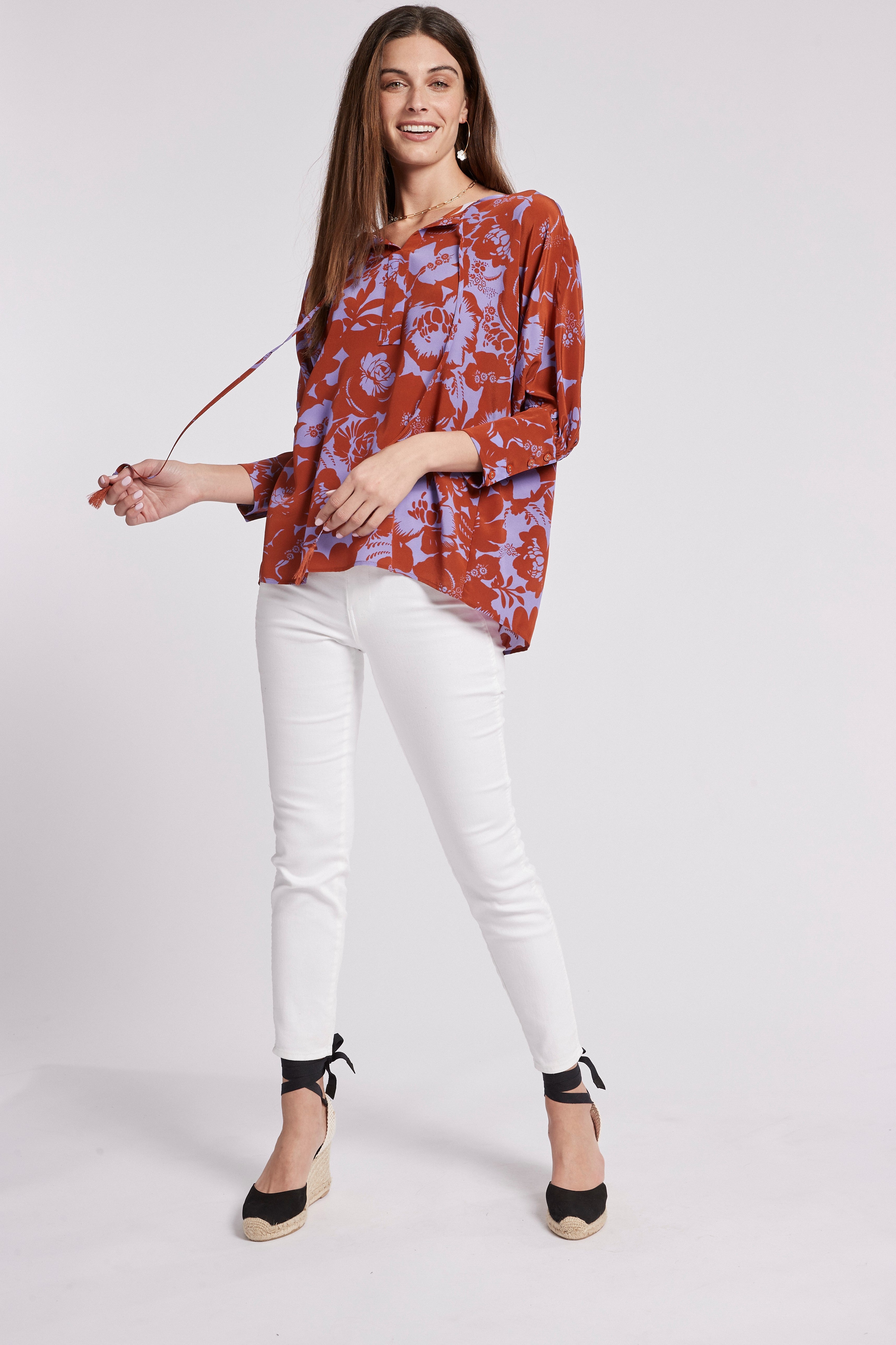 Tyler Boe Cassidy Silk Hibiscus Floral Top