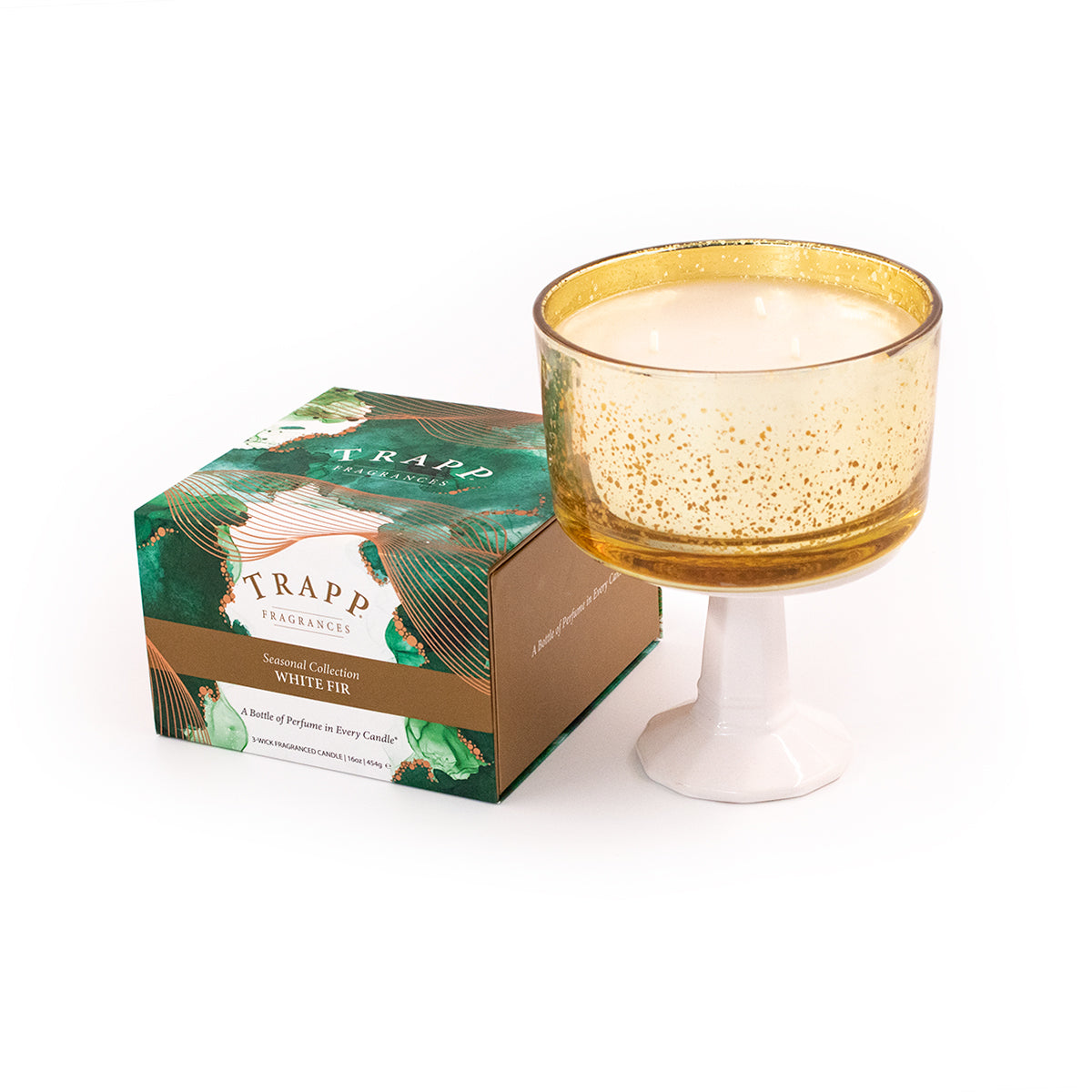 Trapp White Fir 16 oz 3 Wick Gold Glass Candle