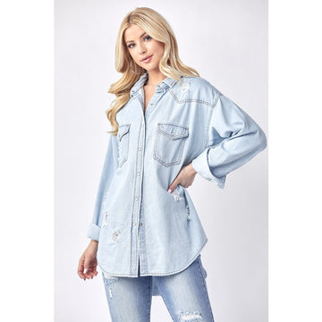 RISEN RJD1164 DENIM SHIRT, LIGHT