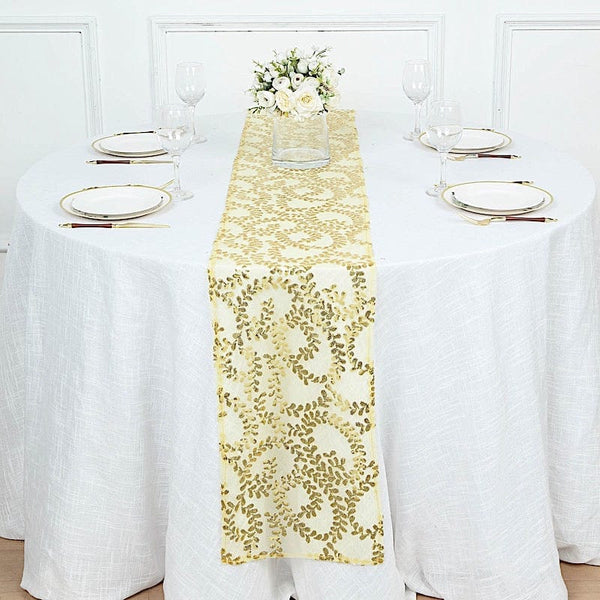 White 48X120 in Sheer Tulle Table Runner with Faux Pearls Party Linens