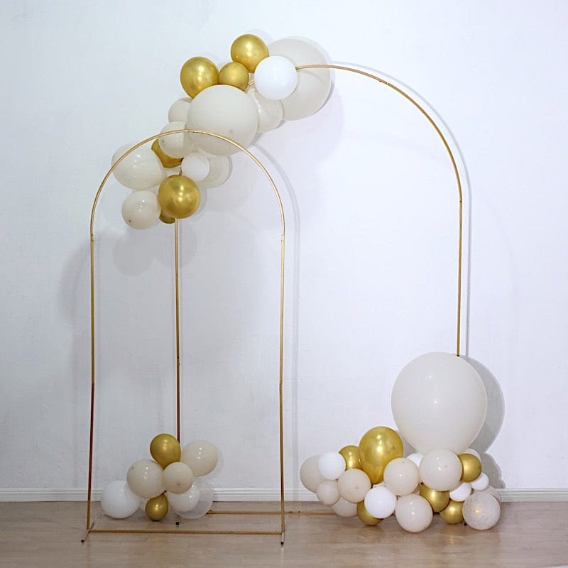 Gold 8 feet Metal Floral Display Frame with Round Top Backdrop Stand Wedding Arch